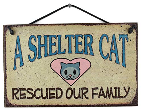 5 x 8 estilo Vintage Sign con corazón diciendo, "un refugio Cat rescatados nuestra familia" decorativo Fun Universal hogar señales de Egbert de tesoros