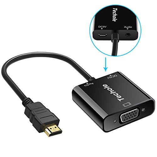 Adaptador HDMI a VGA, Techole HDMI a VGA (Macho a Hembra) 1080P Convertidor con Audio y Mirco USB Cable de Carga para PC, Portátiles, HDTV Proyectores, PS4/3 XBOX y Otros Dispositivos HDMI