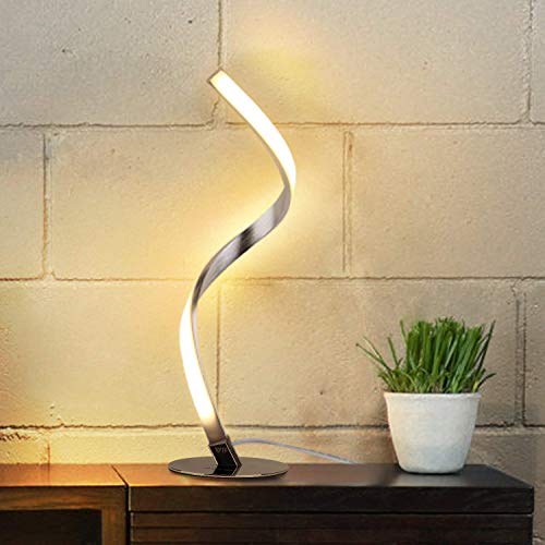 Albrillo Lámpara de Mesa LED Espiral - Lámpara de Escritorio Moderna de Aluminio, Lámpara de Cabecera Curvada, con Cable de 1,5 m, Iluminación Decorativa para Dormitorio, Sala de Estar, Blanco Cálido