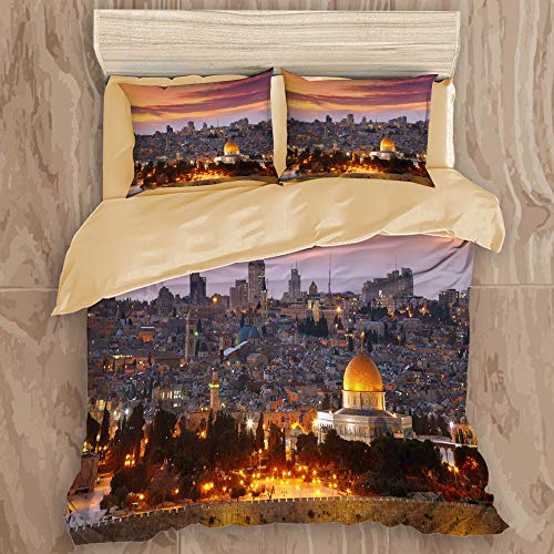 ALLMILL Funda Nórdica De Microfibra,Antigua Ciudad Vieja de Jerusalén Centro Histórico de la Ciudad Israel Vista Crepúsculo,Juego De Ropa De Cama De 3 Piezas