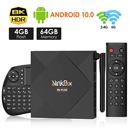 Android TV Box 10.0, NinkBox TV Box Android【4G+64G】con Mini Teclado inalámbirco, Allwinner H616 Quad-Core 64bit Cortex-A53 con WiFi 2.4G/5G, 8K*4K UHD H.265, Antena TV, Smart TV Box Android TV Box 10.0, NinkBox TV Box Android【4G+64G】con Mini Teclado inalámbirco, Allwinner H616 Quad-Core 64bit Cortex-A53 con WiFi 2.4G/5G, 8K*4K UHD H.265, Antena TV, Smart TV Box