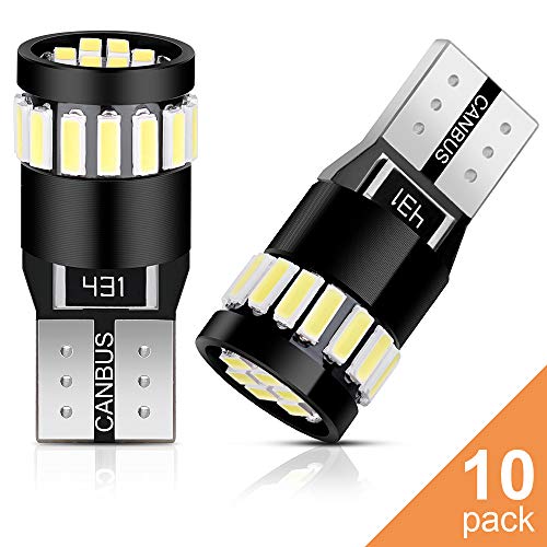 Anpro 10 Paquetes T10 LED Canbus Bombillas,T10 W5W LED Blanco Super Brillante W5W T10 194 168 2825 158 175 21 SMD 4014 6000K,Luz para Coche