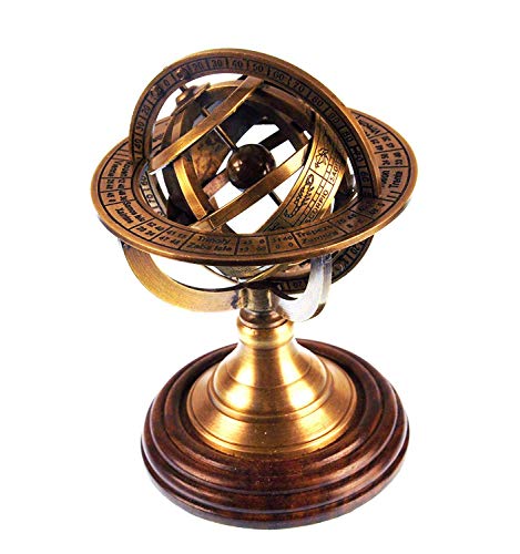 Ares India 5 Nautical Brass Armillary Sphere World Globe Rosewood Base Table Decor Gift