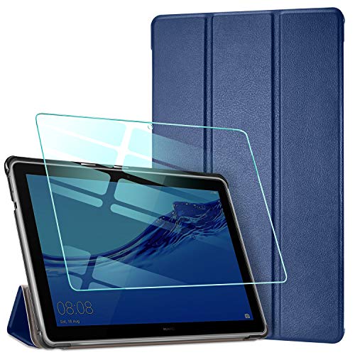 AROYI Funda para Huawei MediaPad T5 10 + Protector Pantalla, Carcasa Silicona TPU Smart Cover Case con Soporte Función para Huawei MediaPad T5 10 10,1 2018 - Azul