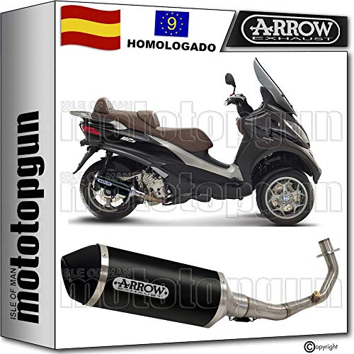 ARROW ESCAPE COMPLETO NO-CATALIZADO Y HOMOLOGADO URBAN CON FONDO INOX NEGRO EN ALUMINIO NEGRO COMPATIBLE CON PIAGGIO MP3 500 LT 2014 14 2015 15 2016 16 73505ANN + 73005MI