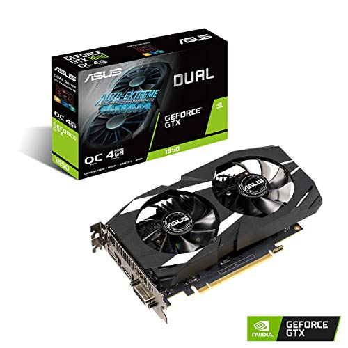 ASUS DUAL-GTX1650-O4G - Tarjeta gráfica (4 GB GDDR5, OC 1755 MHz, 128 bit, PCIE 3.0, 896 núcleos CUDA) Negro ASUS DUAL-GTX1650-O4G - Tarjeta gráfica (4 GB GDDR5, OC 1755 MHz, 128 bit, PCIE 3.0, 896 núcleos CUDA) Negro