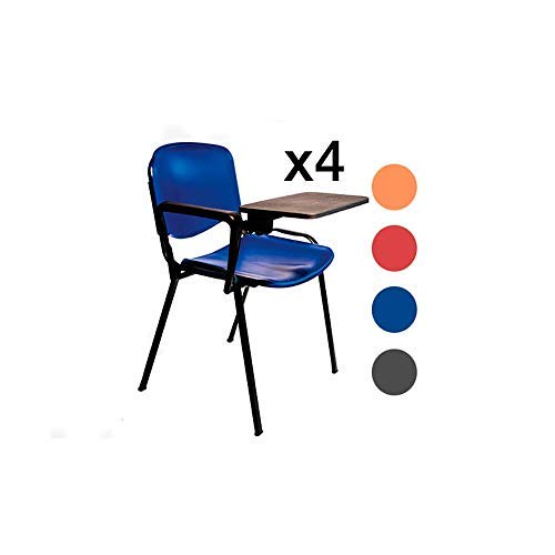 AULAMOBEL Lote De 4 Sillas Apilables con Pala Abatible para Apuntes - Modelo 43P - Sillas con Brazo Extensible y Flexible para Aulas, Academias y Oficinas (Azul)