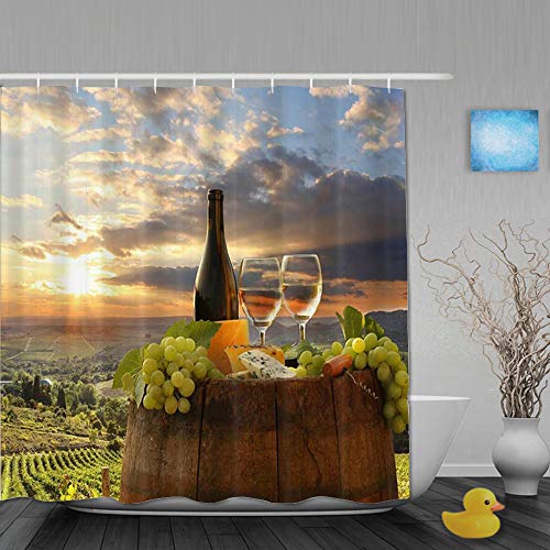 AYISTELU Cortinas de Ducha,Finca rústica Rural Queso y Vino de UVA en viñedo Sol Fotografía Natural, Cortina de Baño Material de poliéster Resistente al Agua con Ganchos 180 * 210cm AYISTELU Cortinas de Ducha,Finca rústica Rural Queso y Vino de UVA en viñedo Sol Fotografía Natural, Cortina de Baño Material de poliéster Resistente al Agua con Ganchos 180 * 210cm