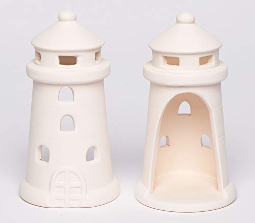 Baker Ross- Portavelas de Cerámica en forma de Faro (Caja de 4) para que los Niños las Decoren y las Exhiban- Manualidades Creativas infantiles de Porcelana para Verano
