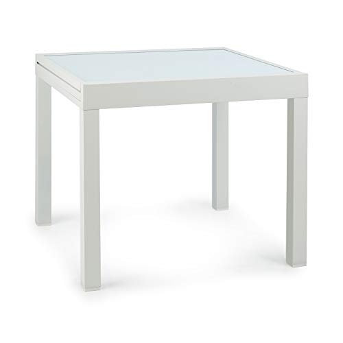 blumfeldt Pamplona Mesa de jardín - Extensible, Materiales: Aluminio y Vidrio, Concepto SmartSpace, Medidas máximas 180 x 83 cm, hasta 6 Personas, Resistente a la Intemperie, Blanco blumfeldt Pamplona Mesa de jardín - Extensible, Materiales: Aluminio y Vidrio, Concepto SmartSpace, Medidas máximas 180 x 83 cm, hasta 6 Personas, Resistente a la Intemperie, Blanco