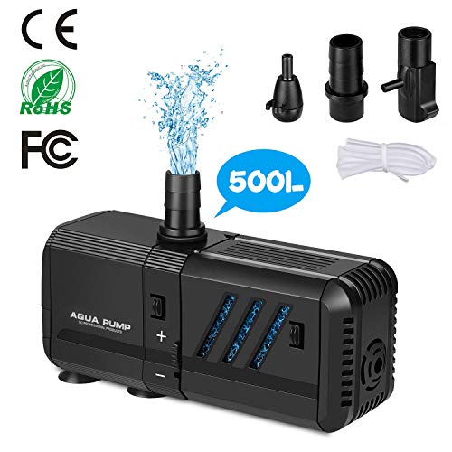 Bomba Sumergible 500L/H 6W Bomba de Filtración Ultra Silencioso Bomba de Agua para Pecera, Acuario, Jardín, Estanque, Fuente, Bomba de Flujo Extraíble y Lavable con Filtro y 1 Boquilla de agua 13mm Bomba Sumergible 500L/H 6W Bomba de Filtración Ultra Silencioso Bomba de Agua para Pecera, Acuario, Jardín, Estanque, Fuente, Bomba de Flujo Extraíble y Lavable con Filtro y 1 Boquilla de agua 13mm