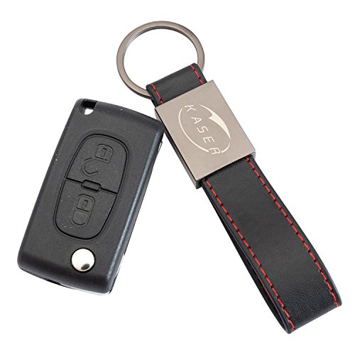 Carcasa Funda Llave Remoto Mando 2 Botones para Citroen 2 Botones Citroen C1 C2 C3 C4 C5 con Llavero de Cuero KASER Carcasa Funda Llave Remoto Mando 2 Botones para Citroen 2 Botones Citroen C1 C2 C3 C4 C5 con Llavero de Cuero KASER