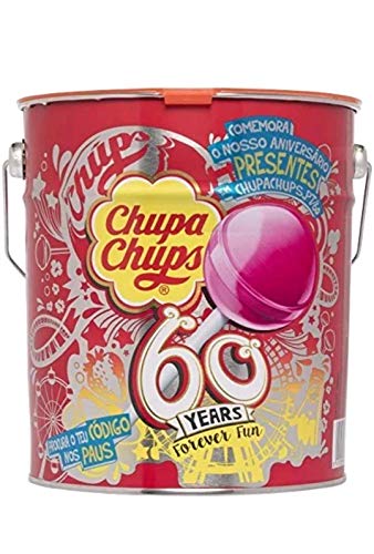 Chupa Chups - Caramelo con Palo de Sabores Variados - Lata de 150 unidades de 12 gr/ud
