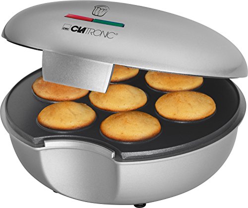 Clatronic MM 3496 Máquina de Hacer Magdalenas Muffins Cupcakes, Placa Antiadherente, 900 W, Plástico, Plateado