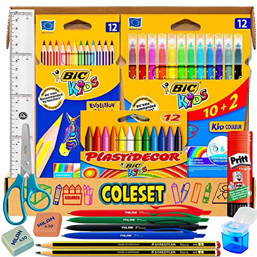 Coleset Pinturas para Niños Pack Material Escolar infantil Manualidades niños Set Vuelta al Cole Primaria Lote Materiales Escolares Colores kit Material Colegio Utiles Escolares kawaii Papeleria