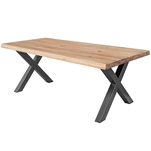COMIFORT Mesa de Comedor - Mueble para Salon Oficina Despacho Robusto y Moderno de Roble Macizo Color Dorado con Lado Ondulado, Patas de Acero X-Forma Grafito (220x100 cm) COMIFORT Mesa de Comedor - Mueble para Salon Oficina Despacho Robusto y Moderno de Roble Macizo Color Dorado con Lado Ondulado, Patas de Acero X-Forma Grafito (220x100 cm)