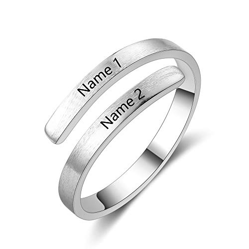 DaMei Anillo Pareja Ajustable Personalizado Anillos Plata Mujer con Nombre Ajustables Acero Inoxidable con Piedras Anillo Grabado Personalizado para BFF Novios (2 Name)