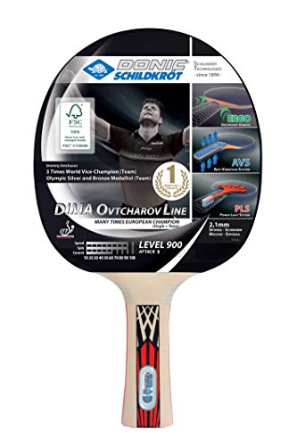 Donic-Schildkröt Raqueta de Tenis de Mesa Ovtcharov 900, AVS, PLS y Ergo-Grip, 2.1 mm Esponja, Madera FSC, Almohadilla Spinmax-ITTF, 754415