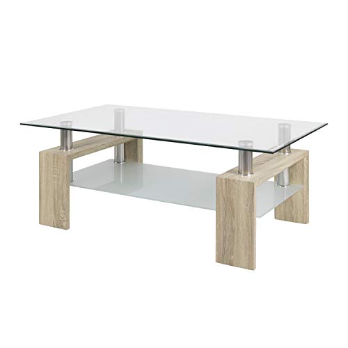 duehome Mesa Centro Moderna de Cristal, Mesita de Salon, Color Cambria Medidas: 110 cm (Largo) x 60 cm (Ancho) x 45 cm (Altura) duehome Mesa Centro Moderna de Cristal, Mesita de Salon, Color Cambria Medidas: 110 cm (Largo) x 60 cm (Ancho) x 45 cm (Altura)