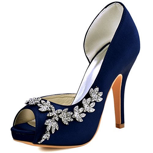 ElegantPark HP1560IAC Mujer Plataforma Peep Toe TAC¨®n Aguja Satin Zapatos De Noche Azul Marino EU 38