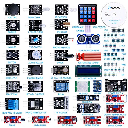 ELEGOO Actualizado 37-en-1 Kit de Módulos de Sensores con Tutorial Compatible con Arduino UNO R3 Mega 2560 Nano Raspberry ELEGOO Actualizado 37-en-1 Kit de Módulos de Sensores con Tutorial Compatible con Arduino UNO R3 Mega 2560 Nano Raspberry