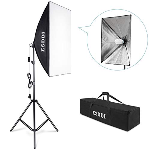 ESDDI Softbox Kit Luz de Iluminacion Estudio Fotografia, con 1 Lampara Fotografia 85W, 1 Ventana de Luz 50x70cm, 1 Tripodes, 1 Bolsa de Transporte