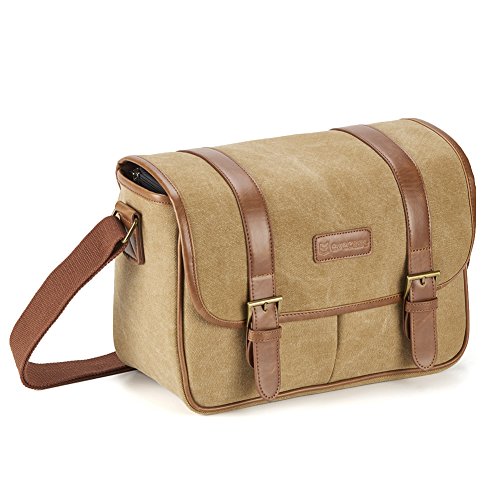 Evecase Bolsa Vintage Protectora Bandolera de Lona para Cámara Réflex Digital DSLR de Nikon, Canon, Panasonic, Sony, Pentax, Cámara Compactas Video y Fotografía, Marrón/Caqui Evecase Bolsa Vintage Protectora Bandolera de Lona para Cámara Réflex Digital DSLR de Nikon, Canon, Panasonic, Sony, Pentax, Cámara Compactas Video y Fotografía, Marrón/Caqui