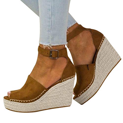 Fannyfuny_Sandalias Mujer Zapatos Tacon Mujer Cuña Zapatillas de Cuña para Mujeres Zapatillas Casuales Altas Primavera Verano Sandalias Tacón Cuña Zapatos Fiesta (35-43) (marrón, 37)