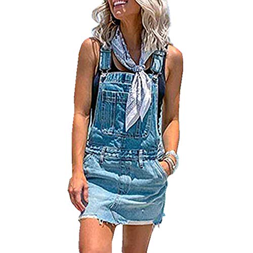 Fansu Vestido Peto Falda Mujer, Vaquero Denim Strappato Dungaree Monos Vaqueros Largos Casuales Fiesta Suelto Casual Elegantes Tamaño Grande (S,Azul Claro)