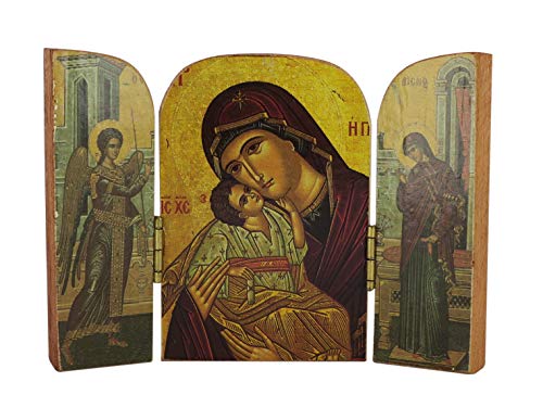 Ferrari & Arrighetti Tríptico de la Virgen de Vladimir y la Anunciación Estilo bizantino - 10 x 7 cm