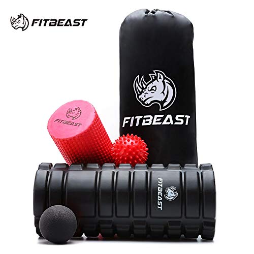 FitBeast Rodillo de Espuma 2 en 1 Juego de 4 Rodillos de Espuma para Masaje Muscular de Tejido Profundo, Punto de activación Masaje con Rodillo de Espuma para músculos tensos dolorosos