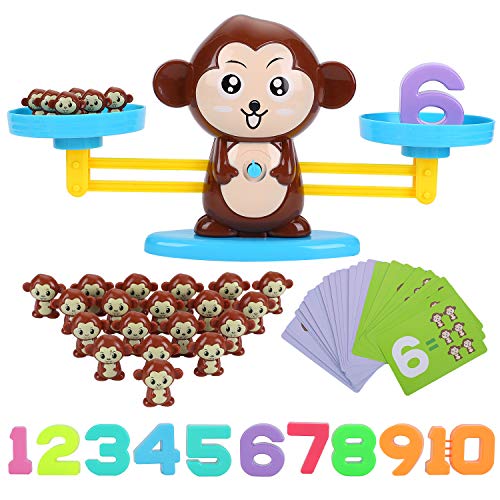 FORMIZON Equilibrar Juego de Matemáticas, Juguete Animal Balanza, Juguete Educativo Niños Balanza de Equilibrio Números Tarjetas, Juego Divertido Regalo Educativo para Niñas Niños (Monos)