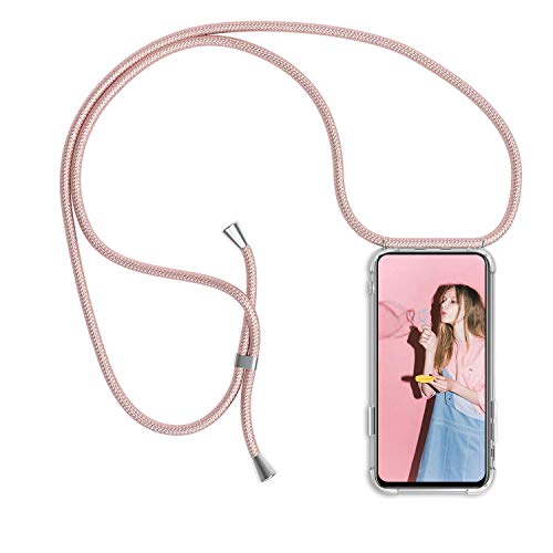 Funda con Cuerda para iPhone 6 Plus / 6S Plus, Carcasa Transparente TPU Suave Silicona Case con Correa Colgante Ajustable Collar Correa de Cuello Cadena Cordón para iPhone 6 Plus / 6S Plus - Oro Rosa