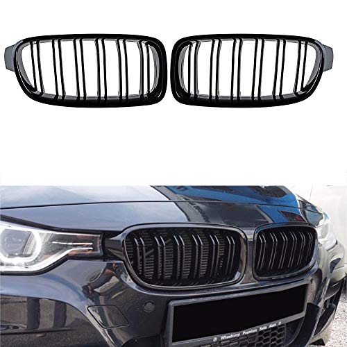 GSRECY Parrilla de defensa delantera para F30 F31 2012-2018 3 Series 318d 320d 330d 320i 328i 335i 335i xDrive Twin Fins - negro brillante