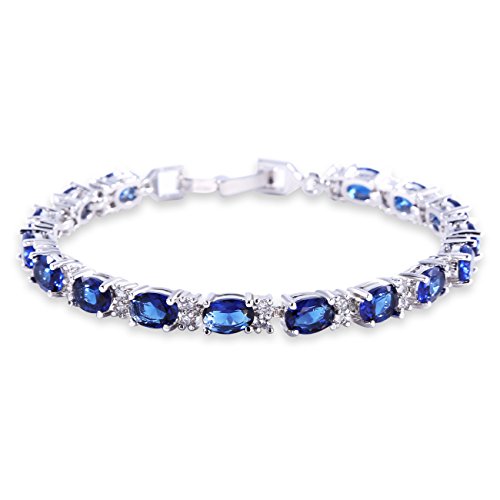GULICX Oro Blanco galvanizado circonita Azul Cristal Pulsera Romana Tenis Pulsera Enlace Cadena de Color Azul Zafiro GULICX Oro Blanco galvanizado circonita Azul Cristal Pulsera Romana Tenis Pulsera Enlace Cadena de Color Azul Zafiro
