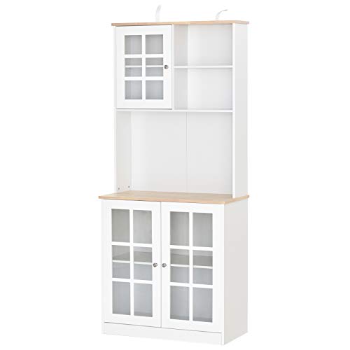 HOMCOM Armario de Cocina con Estantes y Puertas de Vidrio Pequeños Electrodomésticos y Menaje 80x37x183cm Blanco HOMCOM Armario de Cocina con Estantes y Puertas de Vidrio Pequeños Electrodomésticos y Menaje 80x37x183cm Blanco