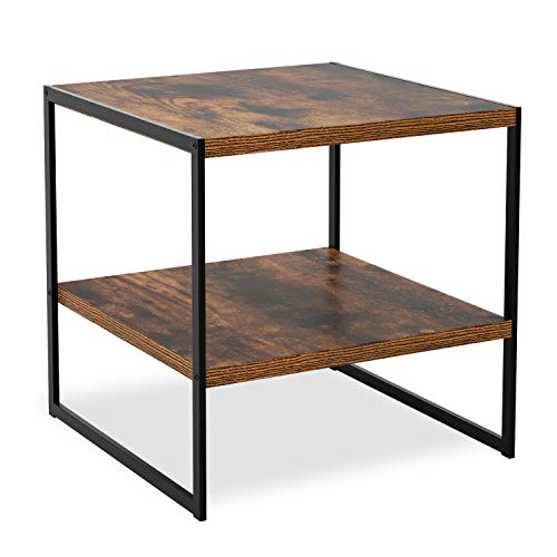 Homfa Mesita Auxiliar Mesita de Noche con 2 Niveles para Sofá Salón Dormitorio Negro y Vintage 50x50x50cm Homfa Mesita Auxiliar Mesita de Noche con 2 Niveles para Sofá Salón Dormitorio Negro y Vintage 50x50x50cm