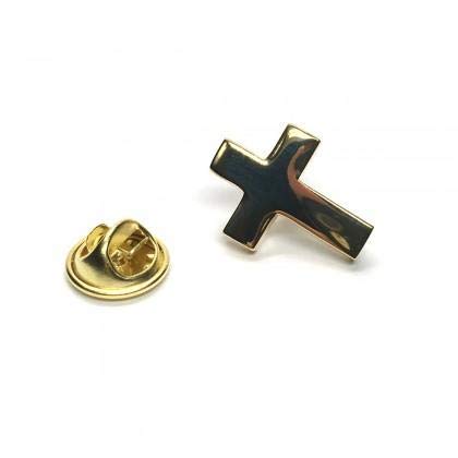 Insignia de pin de solapa de cruz cristiana chapada en oro