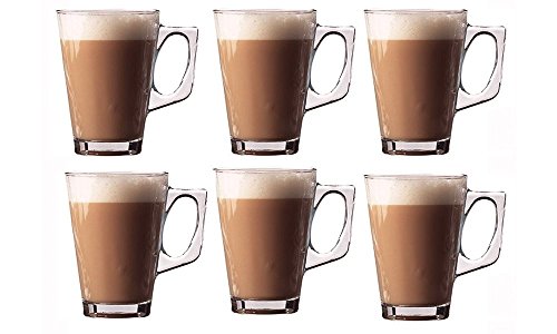 Invero® - Juego de 6 tazas altas transparentes de 240 ml, perfectas para té, café, moca, chocolate caliente, capuchino, expreso y otras bebidas calientes