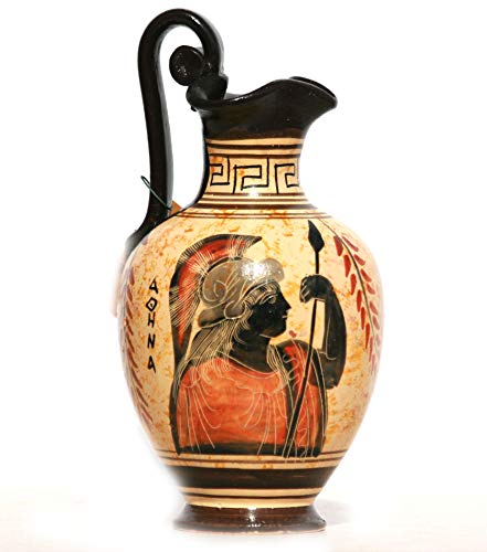 Jarrón de cerámica con figura negra griega de la diosa Atenea de 17 cm