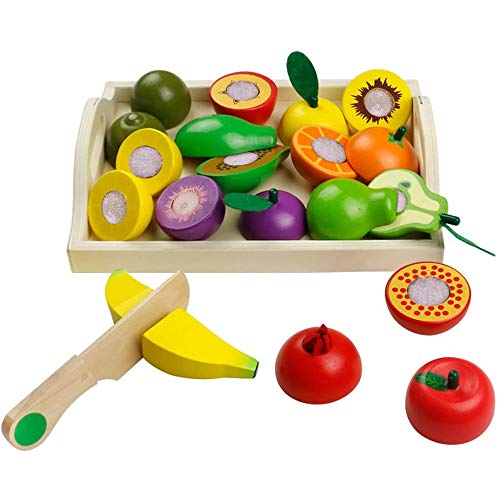 jerryvon Frutas y Verduras Juguete para Cortar Frutas Verduras Juguetes Montessori Comida Madera Cocinas de Juguete para Niños Regalos para Cumpleaños Infantiles