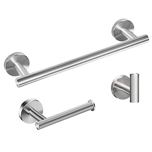 Juego de accesorios de baño con barras de toalla - Juego de herrajes de baño de acero inoxidable , barra de toalla de baño de 12 "+ soporte de papel higiénico + gancho para bata de toalla Juego de accesorios de baño con barras de toalla - Juego de herrajes de baño de acero inoxidable , barra de toalla de baño de 12 "+ soporte de papel higiénico + gancho para bata de toalla