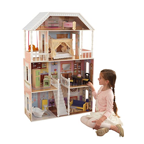 KidKraft- Savannah Casa de muñecas de madera con muebles y accesorios incluidos, 4 pisos, para muñecas de 30 cm , Color Blanco (65023)