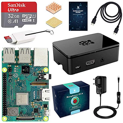 LABISTS Raspberry Pi 3 B+ Starter Kit con Micro SD de 32GB Clase 10, 5V 3A Adaptador de Corriente con Interruptor, 2 Radiadores, Cable HDMI, Caja de Calidad, Lector de Tarjetas, Caja Negra