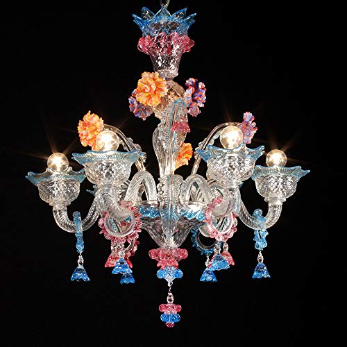 Lámpara Murano vitale- 6 luces – Cristal ornamentos acquamare y rubí | Vitale Model – 6 Lights – Crystal, Acquamarine and Rubin Decoration