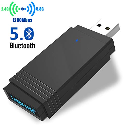 Lemorele Adaptador WiFi USB 3.0 AC1200Mbps USB Bluetooth 5.0 Adaptador de Banda Dual Súper Rápido 5.8G/2.4G WiFi Dongle MU-MIMO 5dBi para Windows 10/8.1/8/7/XP, Linux
