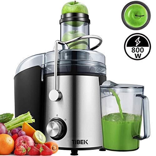 Licuadoras para Verduras y Frutas, 800W Licuadoras para Zumos Centrífugo Boca Ancha de 75mm y Multi-Velocidades con Base Antideslizante, Extractor de Jugos Libre de BPA y Diseño Antigoteo, TIBEK