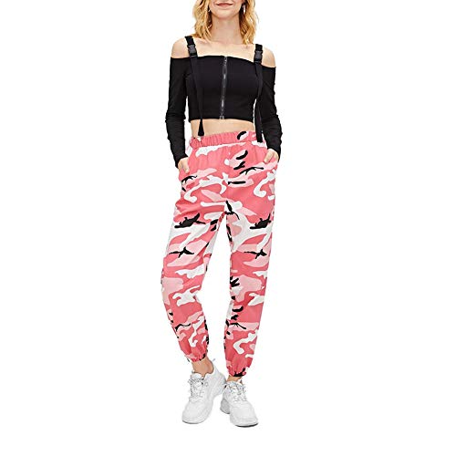 Loalirando Pantalón Camuflaje Mujer Pantalones Deportivos Largos Estampado de Camuflaje Casual Gris, Rosa y Verde