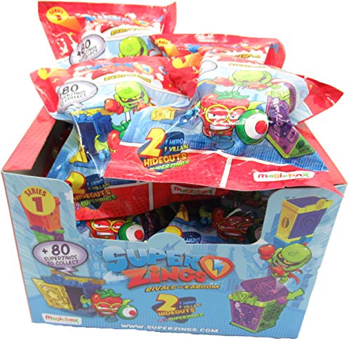 Magic Box SUPERZINGS Caja Completa 12 Sobres 2 Personajes Cada uno (1 héroe + 1 Enemigo) y 2 escondites (Hideout) Total Originales Rivals of Kaboom Serie 1 Magic Box SUPERZINGS Caja Completa 12 Sobres 2 Personajes Cada uno (1 héroe + 1 Enemigo) y 2 escondites (Hideout) Total Originales Rivals of Kaboom Serie 1