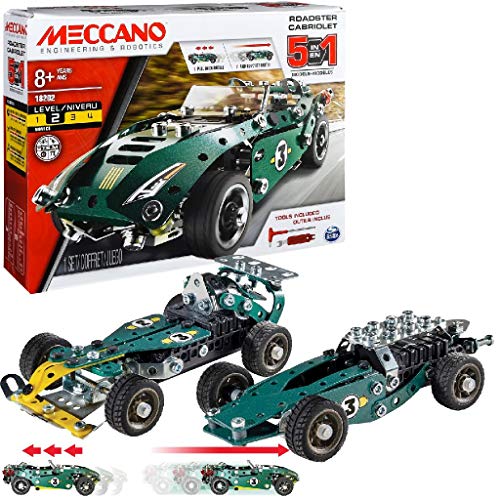 Meccano 5 Model Set Roadster - Juegos de construcción (Juego de construcción de Varios Modelos de vehículos, 8 año(s), 174 Pieza(s), Negro, Verde, Plata, China, 360 g)